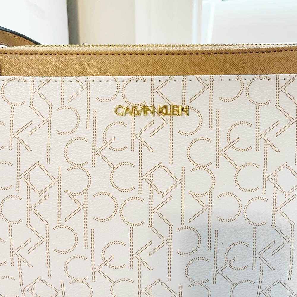 Calvin Klein Cream & Tan Logo-Print Crossbody Bag - Picture 2 of 12